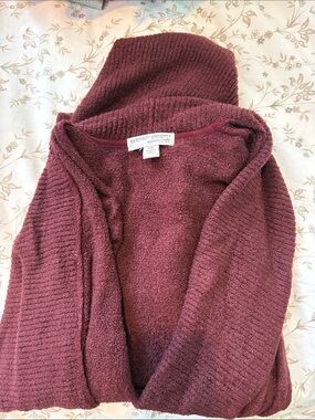 Barefoot Dreams Hooded Cardigan Sweater - Wine